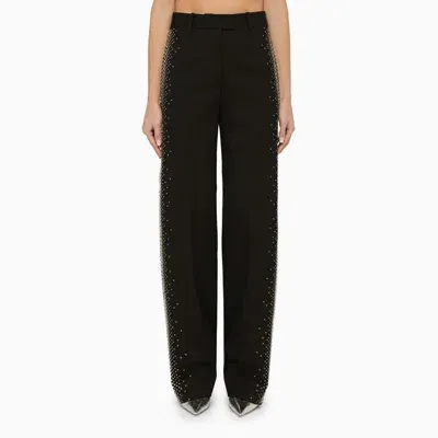 Attico Jagger High-rise Strass Side-stripe Straight-leg Pants In Black