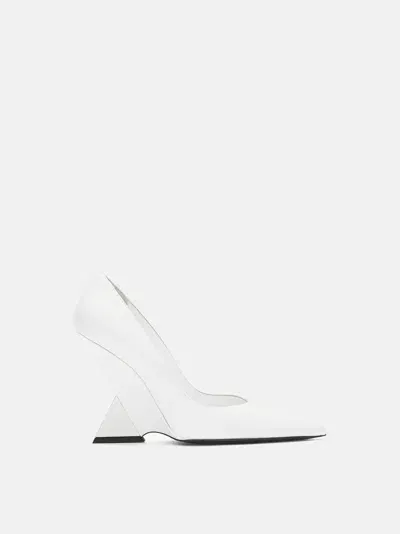 Attico Cheope Patent-leather And Silver-tone Pumps In White/nichel