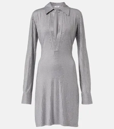 Attico Crystal-embellished Jersey Shirt Dress In Grey