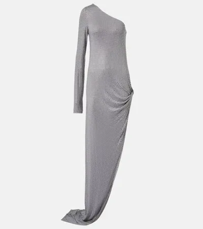 Attico Crystal-embellished One-shoulder Gown In Grey