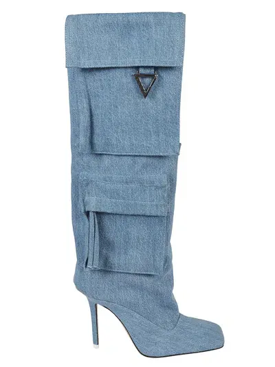 Attico Denim Boots In Blue