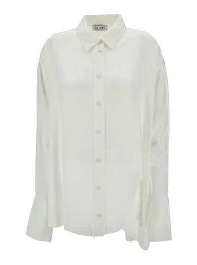 Attico 'diana' Oversized White Shirt With All-over Logo And Asymmetric Hem In Viscose Woman