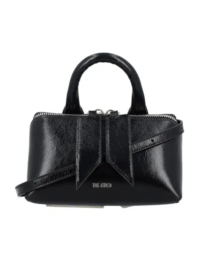 Attico Elegant Mini Craquelle Leather Handbag With Shoulder Strap In Black