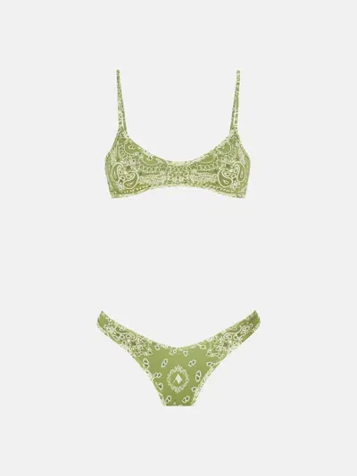 Attico Green, Military Green And White Bikini In Green/military Green/white