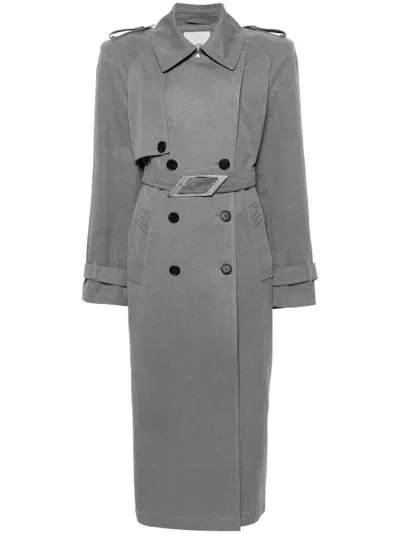 Attico Shoulder-pads Canvas Trench Coat In Grey