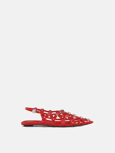 Attico Grid Studded Suede Point-toe Slingback Flats In Red