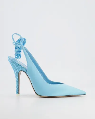 Attico Venus Embellished Satin Pumps In Blue