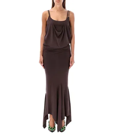 Attico Long Dress In Brown