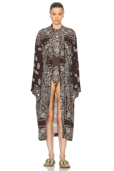 Attico Printed Viscose Twill Kaftan Dress In Downtown Brown