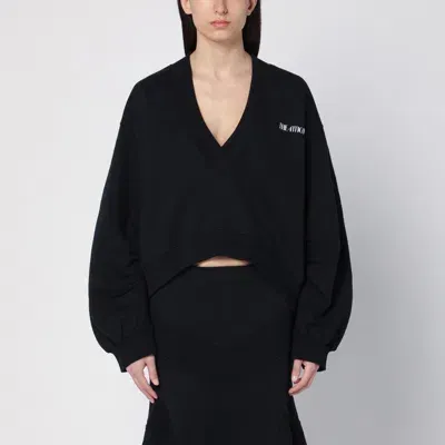 Attico Oversized Black Cotton V-neck Sweatshirt