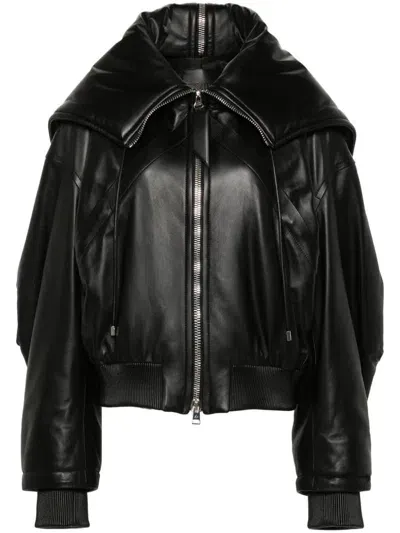 Attico Padded Leather Bomber Jacket In Black