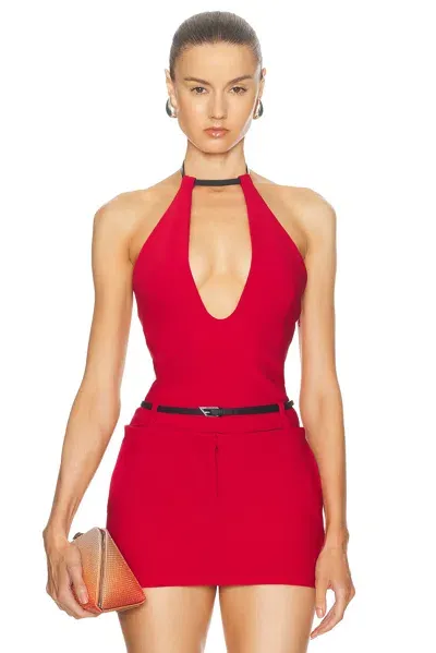 Attico Plunge Neck Tank Top In Vibrant Red