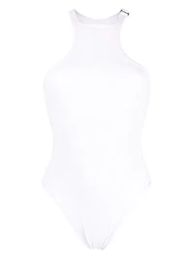 Attico Racerback Ribbed Swimsuit In Weiss