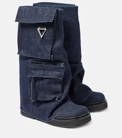 Attico Robin Denim Combat Boots In Blue