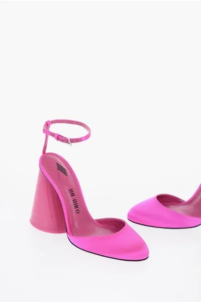 Attico Satin Ankle Strap Pumps With Maxi Heel 10,5cm In Pink