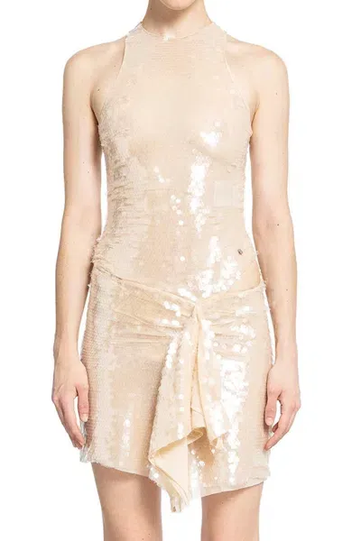 Attico Sequin Mini Dress In Neutrals