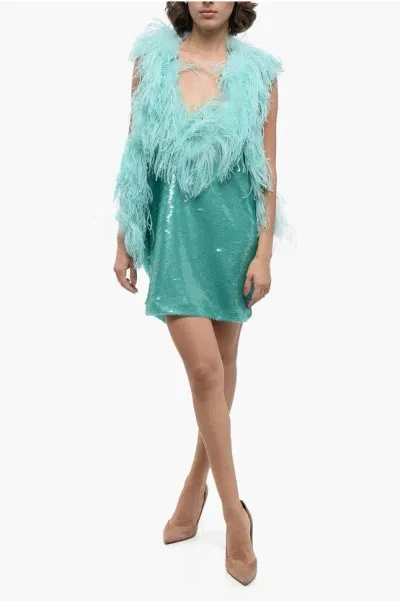 Attico Sequined Mini Dress With Feathers Application