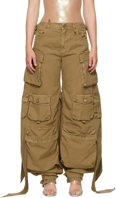 Attico Tan Long Cargo Pants In Cachi