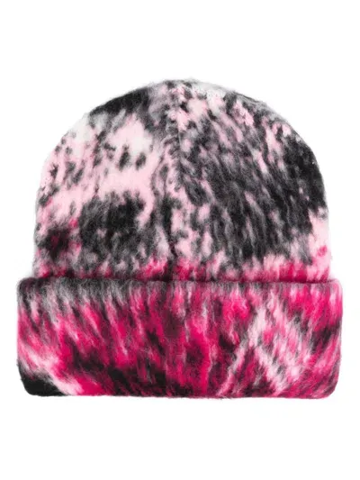 Attico The  Abstract-print Beanie In Fuxia/black/white