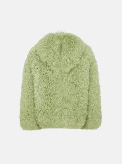 Attico Faux Fur Jacket In Sage Green