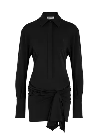 Attico The  Draped Stretch-jersey Mini Shirt Dress In Black