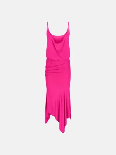 Attico Asymmetric Jersey Midi Dress In Fuchsia