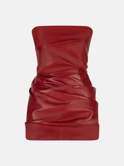 Attico Drapped Leather Bustier Mini Dress In Vibrant Red