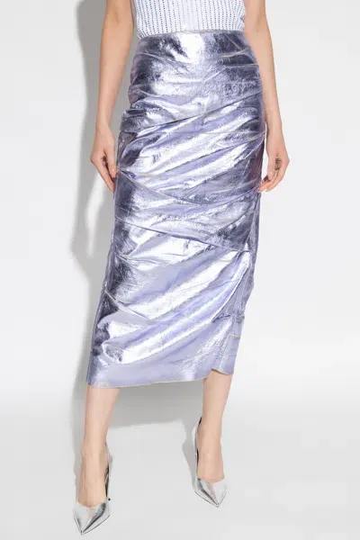 Attico The  Ruched Detailed Midi Skirt In Purple