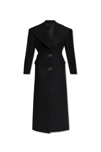 Attico Buttoned Long Coat In Black