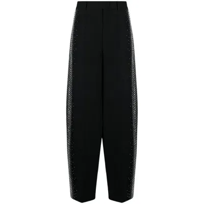 Attico Rhinestones Detail Gabardine Trousers In Black