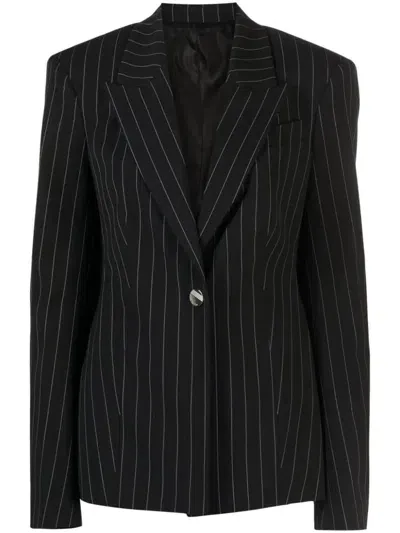 Attico Logo-butttons Pinstripe Blazer In Black