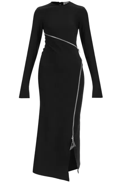 Attico Twisted Zip Midi Dress With In Black