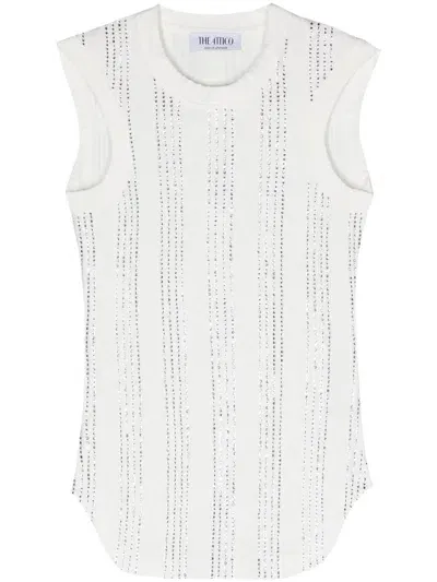 Attico Reese Sleeveless Crystal Oversize Top White