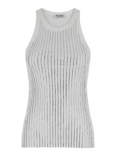 Attico White Tank Top With White Rhinestone In Jersey