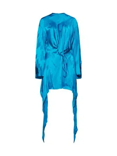 Attico The  Asymmetric Hem Satin Mini Dress In Turquoise