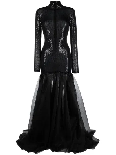 Atu Body Couture High-neck Sequin Mermaid Gown In Black