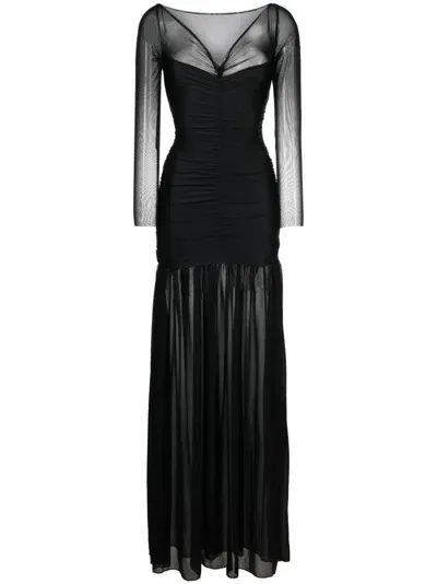 Atu Body Couture Sheer-sleeve V-neck Gown In Black