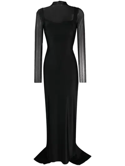 Atu Body Couture Sheer-sleeve Fitted Gown In Black