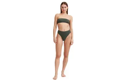 Au Naturel By Gottex Striped Print Bandeau Bra Swim Top In Dark Olive