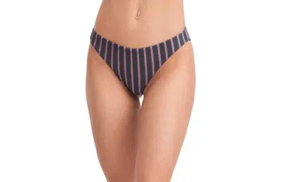 Au Naturel By Gottex Striped Print Mid-rise Swim Bottom In Dark Olive