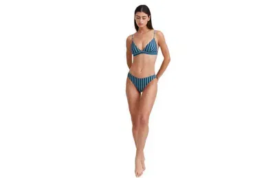 Au Naturel By Gottex Striped Print Triangle Bikini Bra Swim Top In Blue