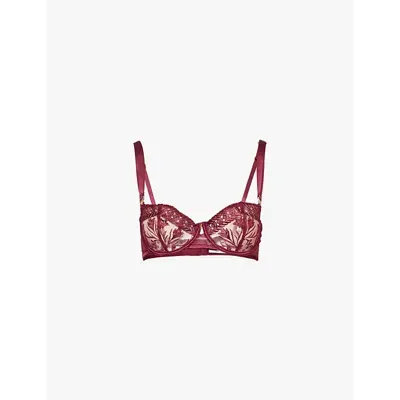 Aubade Womens Crimson Red Magnetic Spell Half-cup Underwired Lace Bra