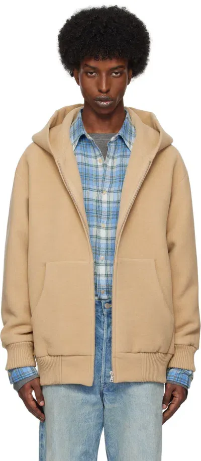 Auralee Beige Double Cloth Heavy Pile Zip Hoodie