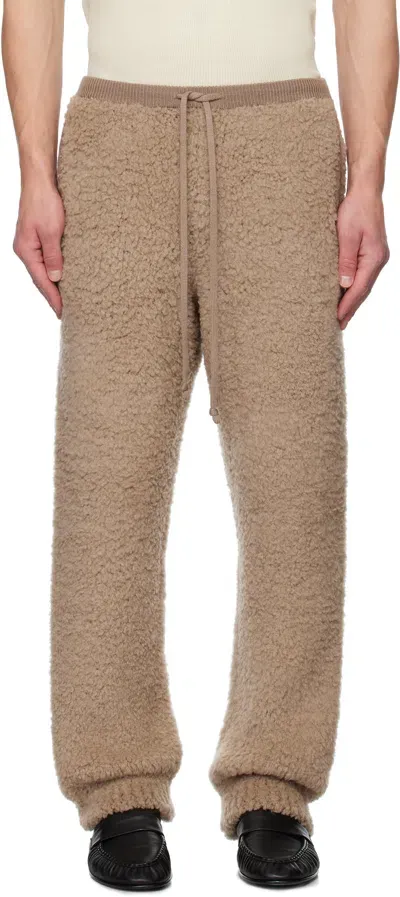 Auralee Beige Merino Wool Boa Knit Sweatpants