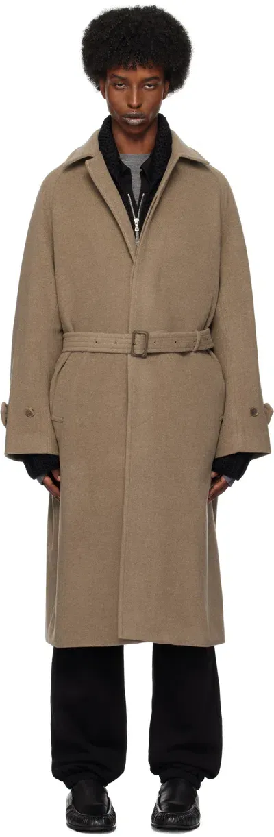 Auralee Beige Mosser Soutien Collar Coat In Khaki Beige