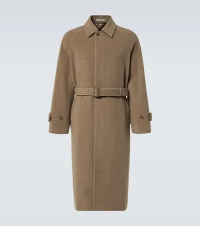 Auralee Belted Wool Coat In Khaki Beige