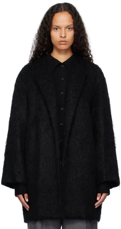 Auralee Black Brushed Mohair Shaggy Coat