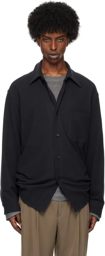 Auralee Black Brushed Super Fine Wool Flannel Shirt In Ink Black