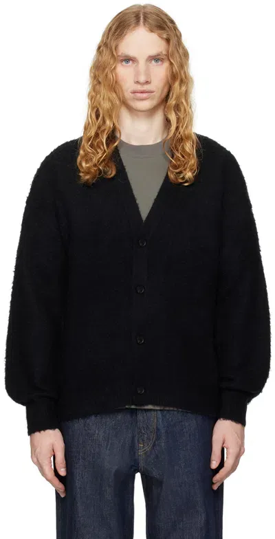 Auralee Black Brushed Wool Cashmere Silk Cardigan