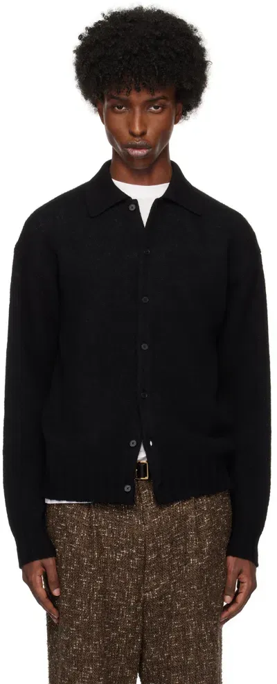 Auralee Black Shetland Wool Cashmere Knit Cardigan